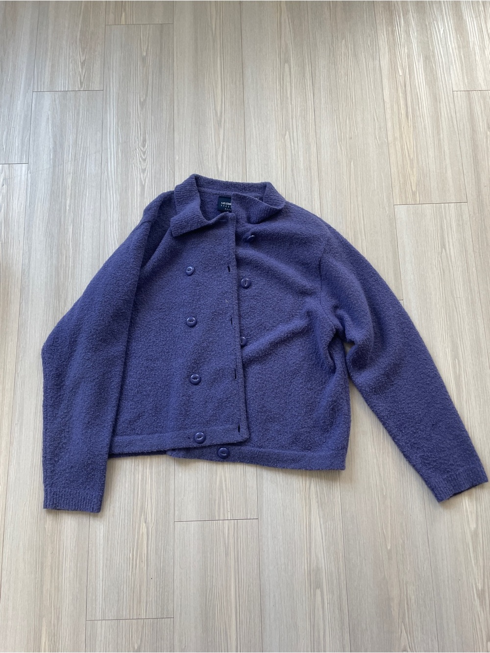 Vintage Liz Claiborne Wool Blend Purple Button-Front Shrunken Pea Coat